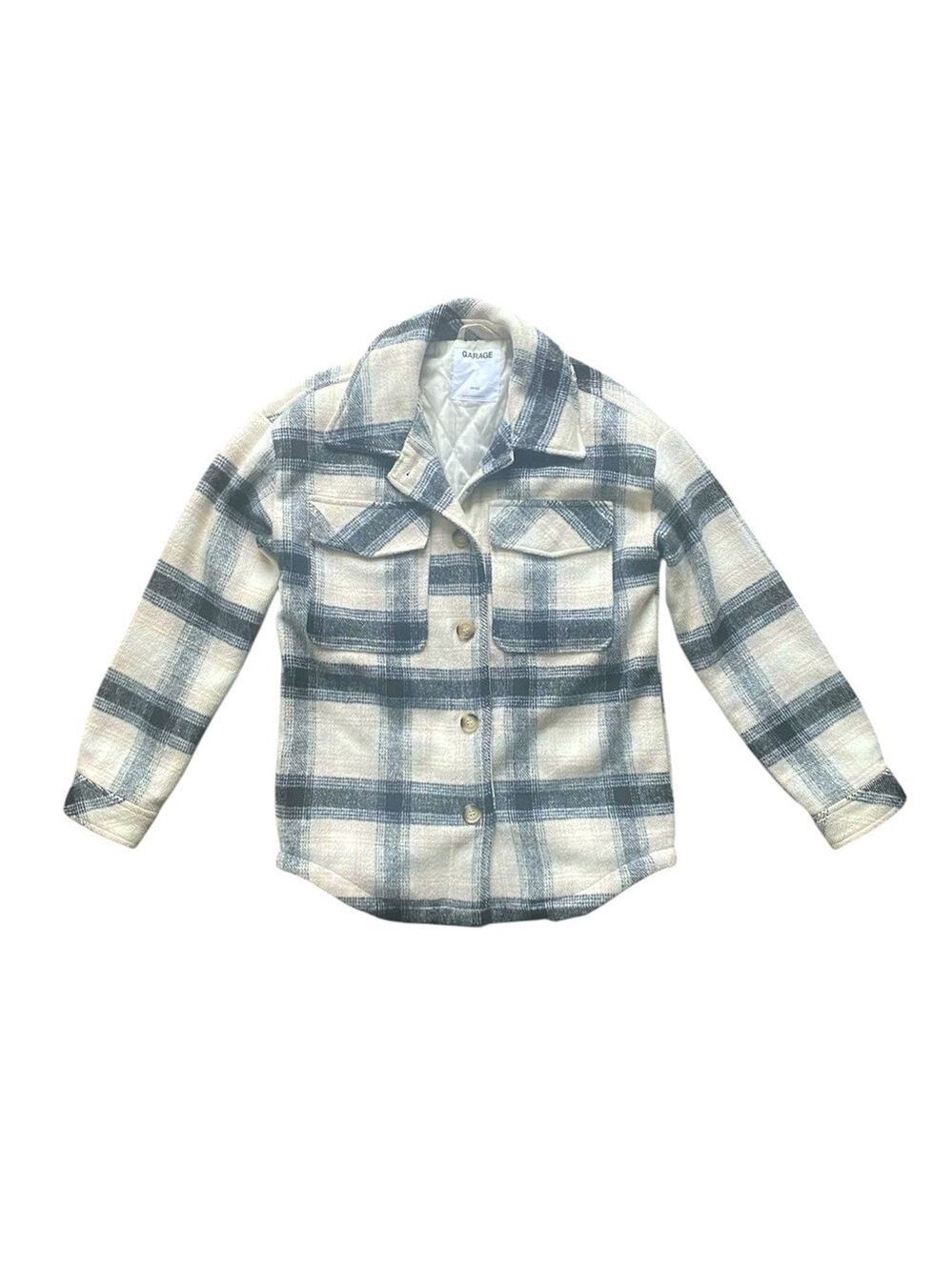 Garage Black Cream Plaid Shacket Button Down Extra Small